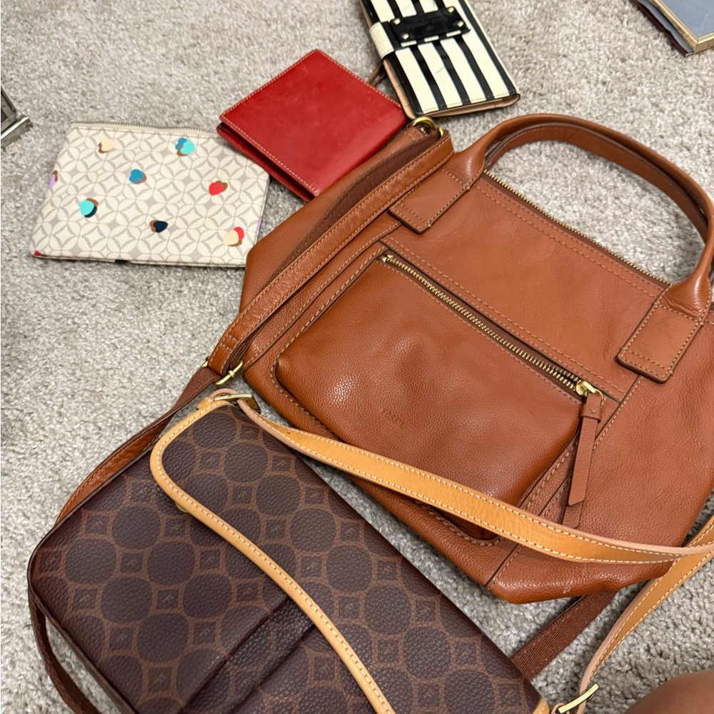 Fossil Tan and Brown Leather Tote